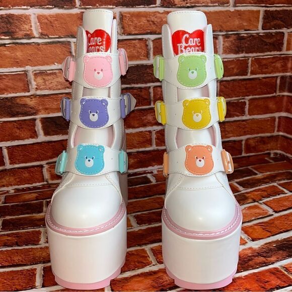 Y.R.U. White Care Bears Dune Lo Platform Boots NIB SOLDOUT White Pink SZ 7 - Picture 2 of 12